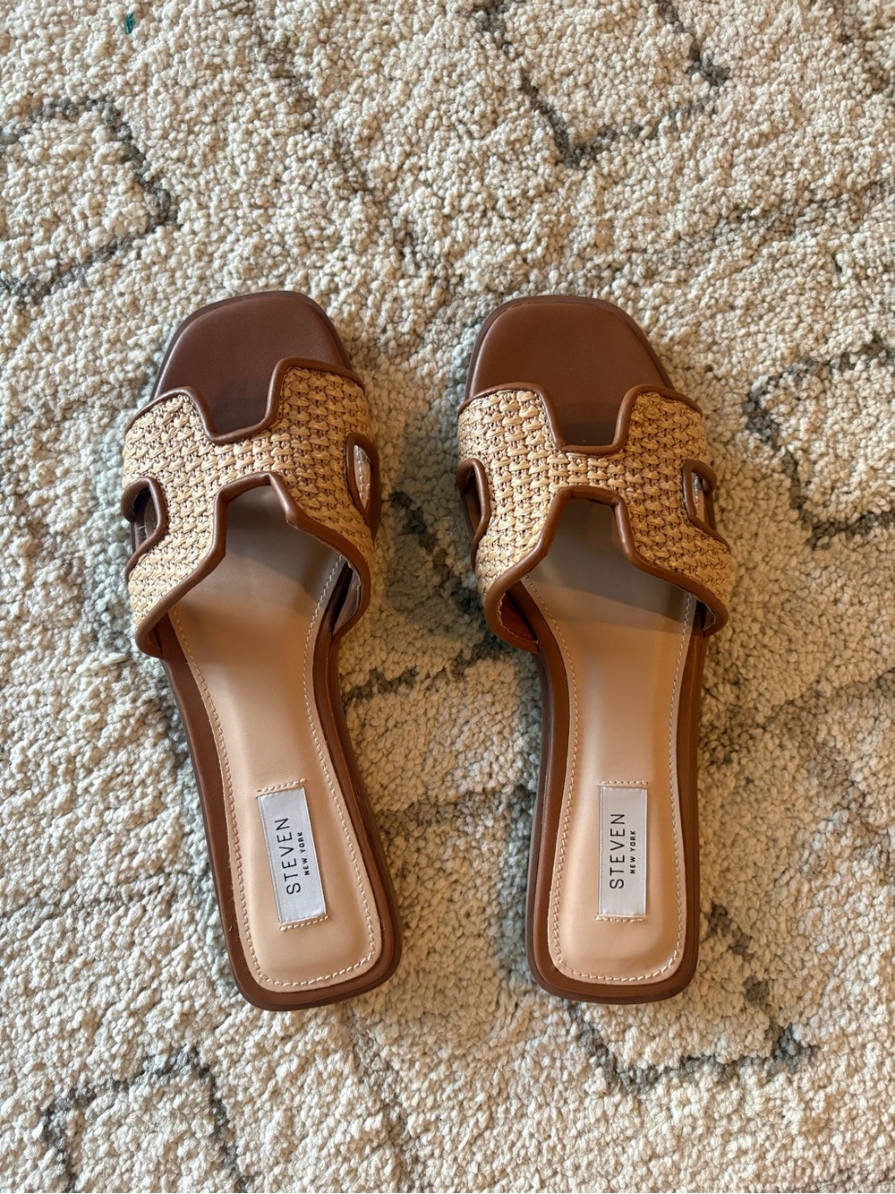 New!! STEVEN by Steve Madden Brown Tan Woven Slide Sandals